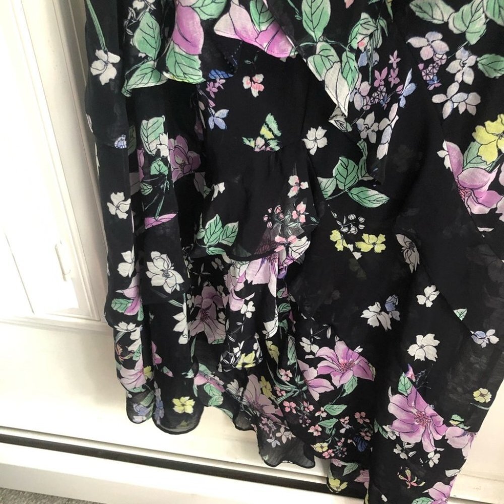 Great Jones size 10 Floral Halter Ruffle Hem Maxi Dress Black Purple - Picture 7 of 11